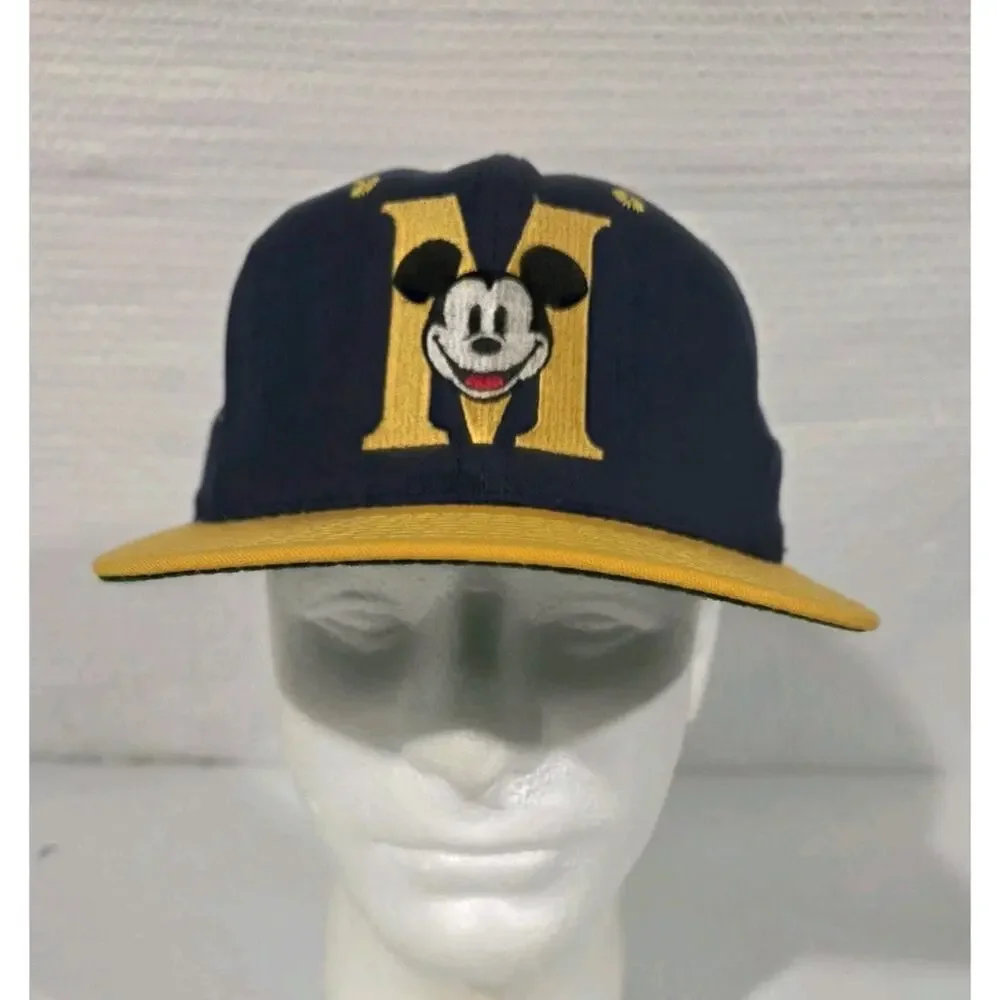 Vintage 90s Disney Mickey Mouse Snapback Baseball Cap Hat Navy Yellow